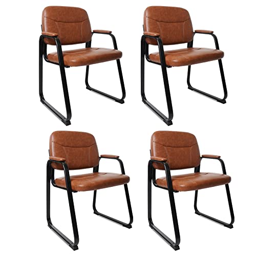 Image of CLATINA Leather Guest Chair with Padded Arm Rest for Reception Meeting Conference and Waiting Room Side Office Home Black with Sled Base 4 Pack
