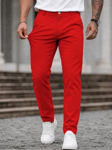 Image of HUNGSON Mens Chinos Dress Pants Slim Fit Stretch Business Casual Golf Work Slacks Trousers