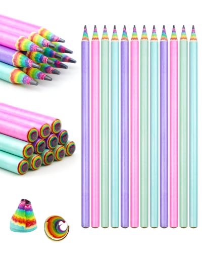 12PCS Rainbow Colored Pre-sharpened pencils HB #2, Eco-friendly a...