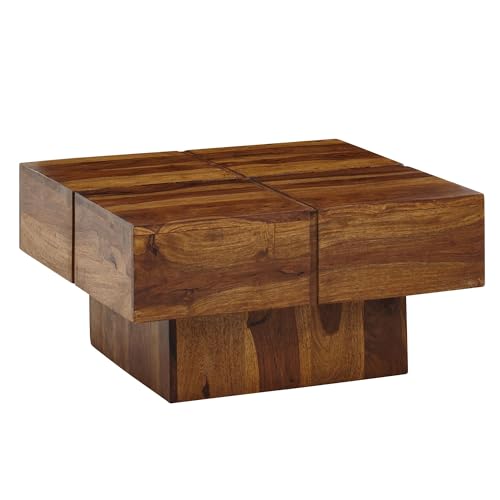 WOHNLING Coffee Table 57.5x57.5x30cm Solid Wood Table Sheesham Sq...