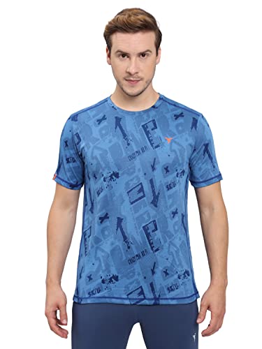 Image of TECHNOSPORT Men Polyester Regular Fit Half Sleeve Jacquard T-Shirt with Double Cool, Quick Dry & Anti Microbial for Sports, Running & Casual Use