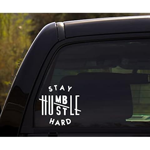 RUNNING L8 Stay Humble Hustle Hard - Respectful, self effacing, busyness, Action, Hardworking Vinyl Decal Sticker for Window of car, Van, Truck Cover