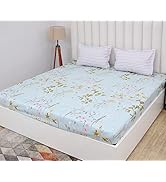 RD TREND Glace Cotton Printed All Over Elastic Fitted Double Bedsheet with 2 Pillow Covers | 210 ...