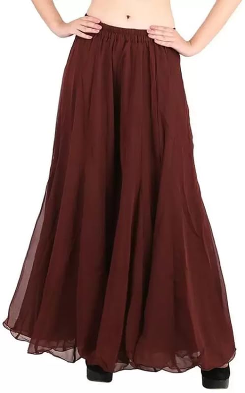 kicha Women's Designer Regular Fit Solid Plain Flarred Georgette Ethnic Elastic Waist Palazzo Sharara Bottom (Brown)-picture-15
