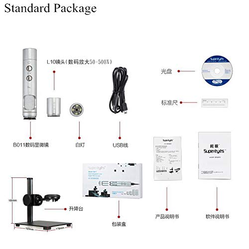 Supereyes B011 Microscopio Digital portátil USB Profesional de 5 MP y 500 aumentos de endoscopio, Lente de Lupa de Mano y microscopio electrónico