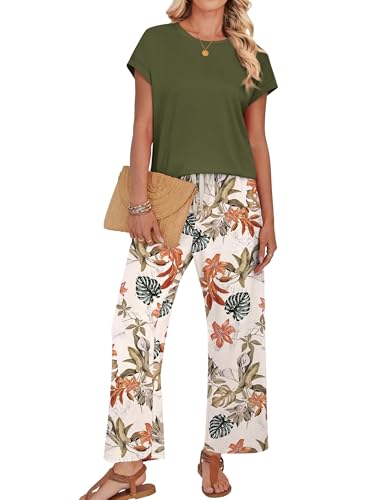 Image of WIHOLL Two Piece Sets for Women Summer Spring Outfits Lounge Sets Beach Vacation Clothes Airport Travel Matching Clothing