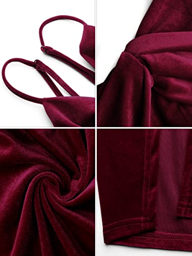 Image of Missufe Women's Sleeveless Spaghetti Strap Wrap V Neck Bodycon Ruched Slit Midi Party Cocktail Velvet Dress