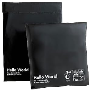 Eco Mailers by Ellspo Eco | 10×13 inch Certified Compostable Poly Shipping Bags, Pack of 50, Modern Matte Black Color, Sustainable Packaging Supplies