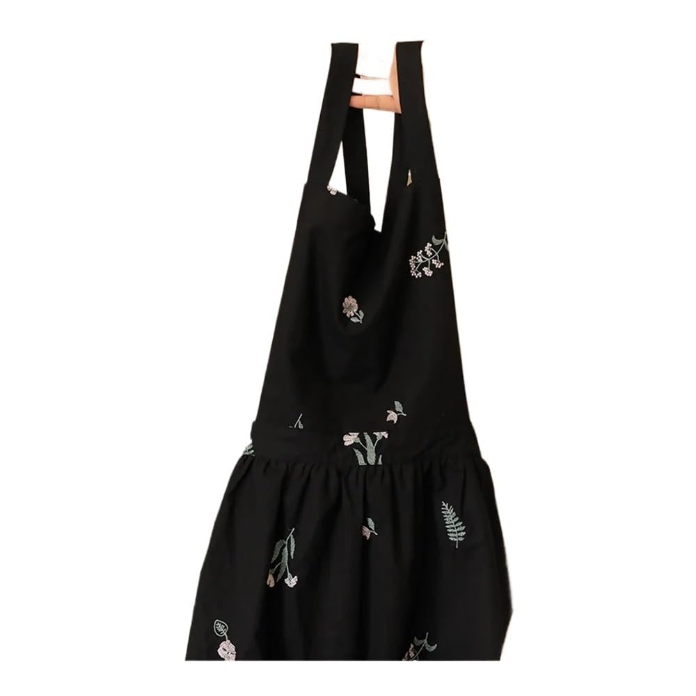 Grembiule in cotone idrorepellente con ricamo per le donne cucina giardino croce indietro lungo pieghettato grembiule cucina lavoro