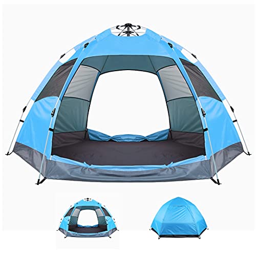Hikeman Family Camping Tent 4/6/8 People Double Layer Large Tent for Camping Two Doors Four Windows Portable Tent,Automatic Waterproof Windproof Tent for Hiking Mountaineering(Blue)