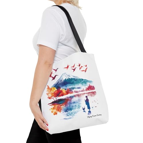 Origami Crane Tote Bag, Fuji Mountain Japanese Bag, Kimono Style, Japan Design Kawaii, Japanese Culture4