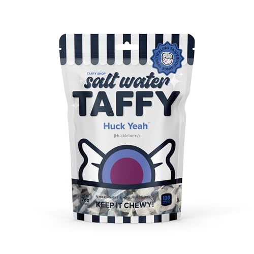 Taffy Shop Huck Yeah, Huckleberry Salt Water Taffy – Gourmet Soft Chewy Candy, Bulk Sweet Snack, Fresh Gift & Gluten-Free, 35 Individually Wrapped Pieces (7oz)