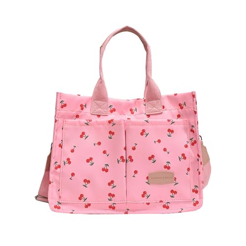 Image of Cherry Tote Bag for Women Canvas Patched Purse Cute Shoulder Bag Multi-Pocket Satchel Handbag for work travel