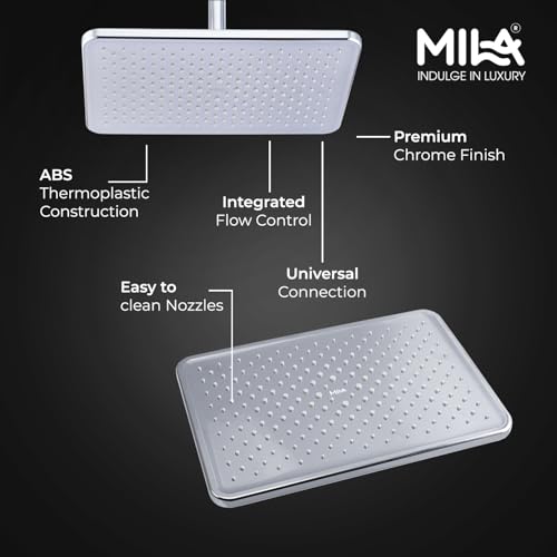 Image of Mila Oceano Rain Shower| Chrome Finish Square Overhead Shower | 305.5 * 59.4mm Ceiling Mounted | ABS Body| Single Function Rainfall Shower for Broad Coverage & Water Efficiency| (Without Arm)