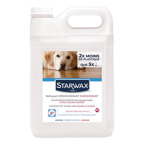 STARWAX - Nettoyant Désodorisant Surodorant Spécial milieu animal - Bidon 5L - Nettoie, Désodorise et Masque les Odeurs Fortes (urine, excréments…) jusqu'à 8h -...