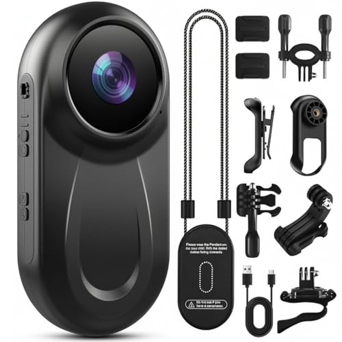 Mini Body Camera 1080P, 512G Thumb Action Camera, Vlogging Cam Portable Camcorder with 360° POV Rotate Clip & Magnetic Clip, Wearable Video Recorder for Traveling/Motorcycle/Pet Walking(No SD Card)
