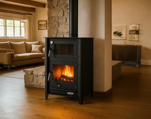 Miniatura 8 de Prensa Stove - Estufa De Leña Con Horno Etna De 13 Kw Horno Con Ladrillo Refractario Y Termómetro Acero 4 Mm Ecodesign 2022 Salida Superior Ø150 Mm