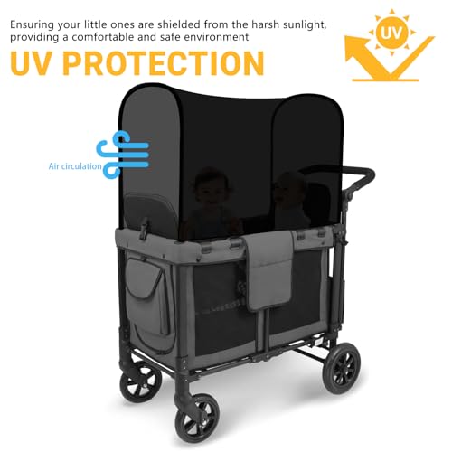 Image of Stretchy Panoramic Canopy Compatible with Wonderfold Stroller Wagons W2 /W4 All Model,UPF50+ Fabric Sun Shade and Protection for Riders(Black)