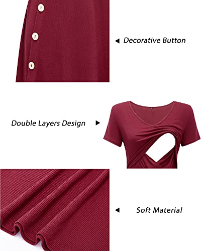 Ouges Womens Short Sleeve Maternity Dress Knee Length Breastfeeding Nursing Dress(Wine Red966,M) #TOP5