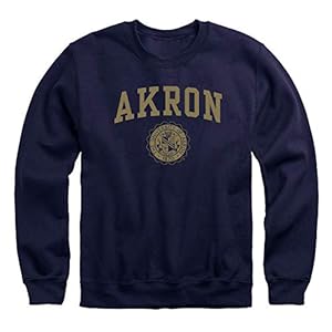 Barnesmith University of Akron Zips Adult Unisex Crewneck Sweatshirt, Heritage, Navy, Small