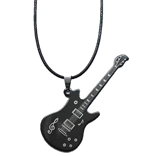 Fabula Jewellery Black Titanium Steel Guitar Biker Pendant Necklace for Men & Boys (MPOIS2R1)