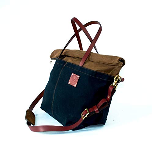 Waxed Canvas and Leather Weekend Tote Bag - Overnight Travel Duffle Bag, Carry On Luggage - Large Messenger Bag for Men and Women - Thumbnail 2