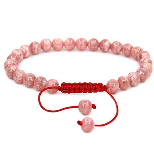 Pulsera natural Rodocrosita borlas Macrame la pulsera ajustable | 7.5? Longitud de la pulsera Chakra Reiki con cable de piedras preciosas | Trenzada pulsera unisex | 1omm granos redondos