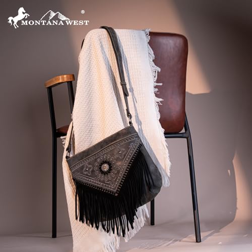 Image of Montana West Western Fringe Shoulder Bag Crossbody Purse and Handbag for Women MW880G-9360BK