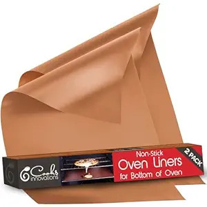 2-Pack Cooks Innovations Copper Non-Stick Oven Liner - Heavy Duty Sheet to Catch Spills in Convection, Electric, Gas, Toaster & Microwave Ovens