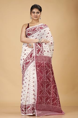 Image of OISHANI SAREE GHOR Women's Traditional Bengal Cotton Silk Soft Jamdani Saree - Beautiful design and Quality - Without Blouse Piece