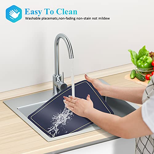 Placemats and Coasters Set of 6, PU Leather Heat Resistant Washable Non-Slip Waterproof Table Mats for Kitchen Dining Table Home Décor 16.9 x 11.8 inches (Navy Blue) - Image 6