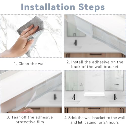 TPTGIAR 2 Stück Wandregal Ohne Bohren, 27cm Kunststoff Regal Wand, Selbstklebend Wandregal Weiß, Regal Ohne Bohren, Dekorative Schweberegal für Wohnzimmer Schlafzimmer Badezimmer Küche