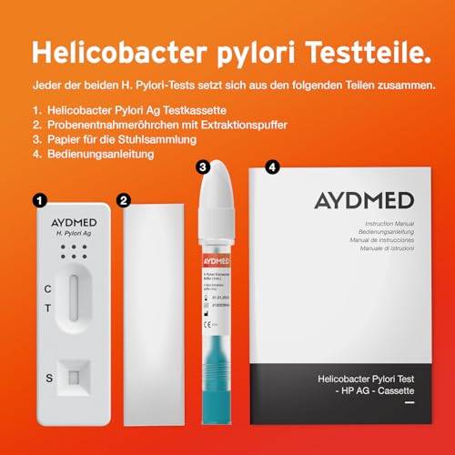 2 x AYDMED Helicobacter Pylori Schnelltest | H Pylori-Testkit für den Selbsttest Stuhluntersuchung auf Magengeschwüre & Gastritis | Sodbrennen & Magengeschwür-Test 98% Genauigkeit