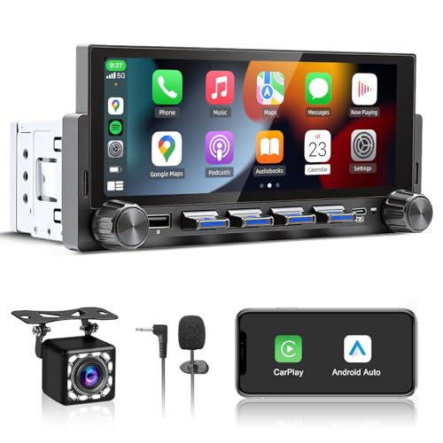 Autoradio 1 DIN Bluetooth avec sans Fil CarPlay et Android Auto - 6,86 Pouces HD Ecran Tactile,Wireless Autoradio avec Caméra de Recul，Bluetooth,Mirror...