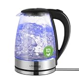 Lehmann Bouilloire en verre 2 litres, 2200W, bouilloire électrique en verre avec rétro-éclairage LED, arrêt automatique et protection contre la surchauffe, socle pivotant, sans BPA