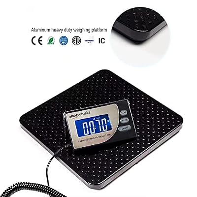 Amazon Basics Digital Postal Scale with Tare Function, Heavy Duty, Aluminium Platform, 440 lb Capacity, Digital Shipping, Portable, Black
