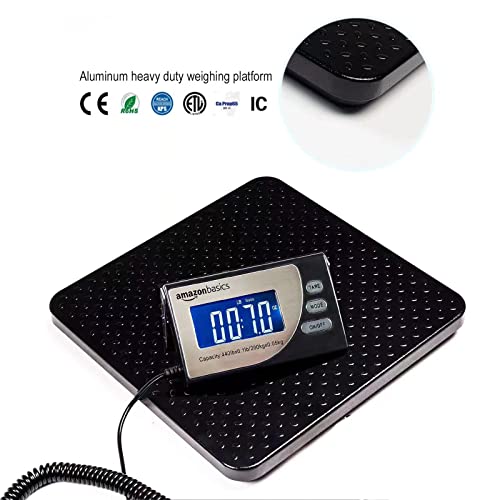 Image of Amazon Basics Digital Postal Scale with Tare Function, Heavy Duty, Aluminium Platform, 440 lb Capacity, Digital Shipping, Portable, Black, 440 lb (Pack of 5)
