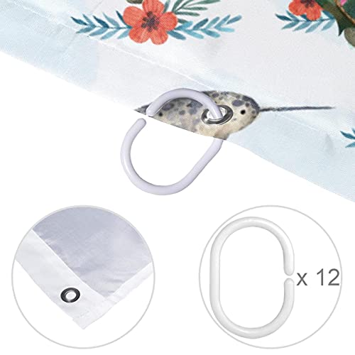 Rideau de douche imperméable poissons et fleurs avec crochets