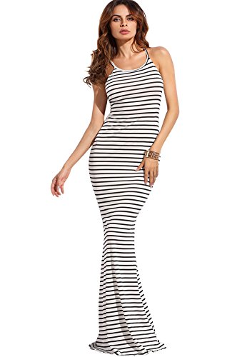 SheIn Women's Strappy Backless Summer Evening Party Maxi Dress Medium White