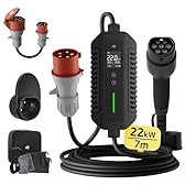 dé Chargeur Voiture Electrique 22kW 7m [6A-32A, Triphasé] Cable Recharge Voiture Electrique Type 2 32A, Chargeur EV Prise CEE Compatible avec Model Y, E-208, 500e et Autres EV/PHEV