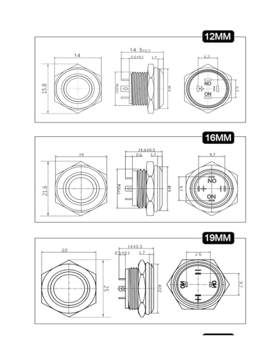 Bouton poussoir noir 12mm LED jaune étanche à impulsion 3-6V - 3