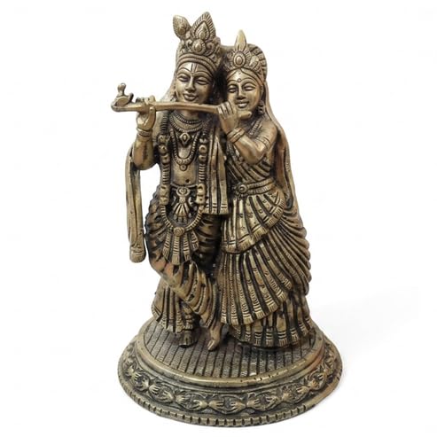 Image of Brass Radha Krishna Idol, Vastu Remedy for Love & Harmony (6 Inch, 520 g)