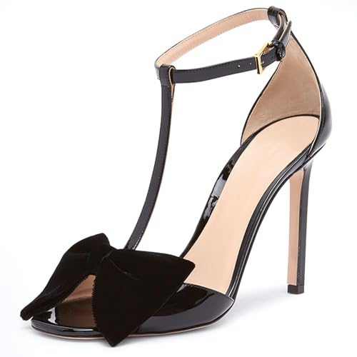 iadore Women Fashion Stiletto High Heel Shoes Open Square Toe with Bowknots Ankle Straps Buckle Sexy Summer Sandals Size 5-12 US