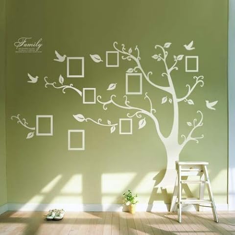 Rainbow Fox Large Black Photo Frames 8 Frames Included On The Tree Branches And Soaring Birds (180cm*250cm)Art Wall Stickers And Faimly-Lettering Decals For Living Room, For Kids Bedroom (WHITE-LEFT) Cover