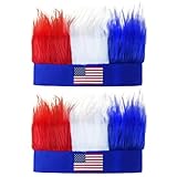 SHEHARUHI 2 Pcs Red White and Blue Usa Patriotic Sports Events Hat Hair Olympic Football Hair Band Halloween Accessories