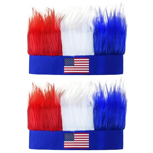 SHEHARUHI 2 Pcs Red White and Blue Usa Patriotic Sports Events Hat Hair Olympic Football Hair Band Halloween Accessories