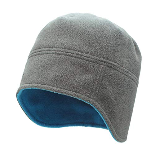 WANYING Unisex Polarfleece Beanie Mütze mit Ohrenschützer Reversible Wendemütze Herbst Winter Casual Outdoor für Kopfumfang 56-60cm - Hellgrau & Azurblau Cover