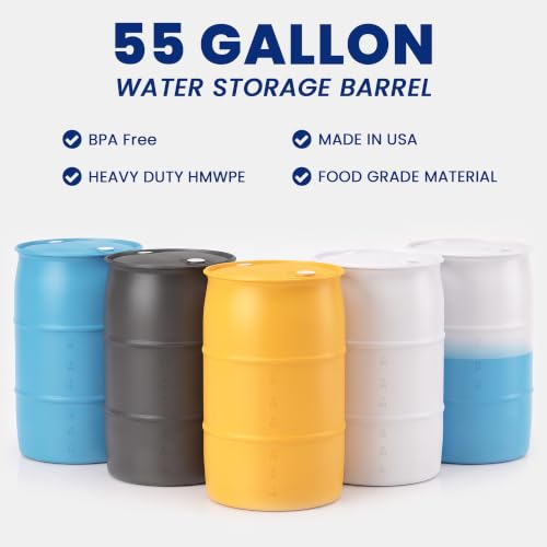 Image of 55 Gallon Water Storage Barrel, BPA Free, Emergency Water Supply - Eco Friendly - Made in USA (Yellow, 55 GALLONS Drum)