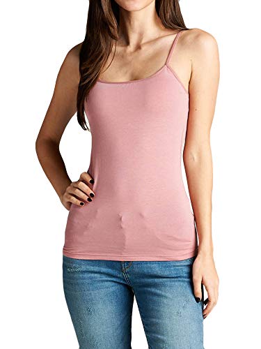 Women's Cami Built-in Shelf Bra Adjstable Strap Camisole Tank Top (Dark Pink, S)