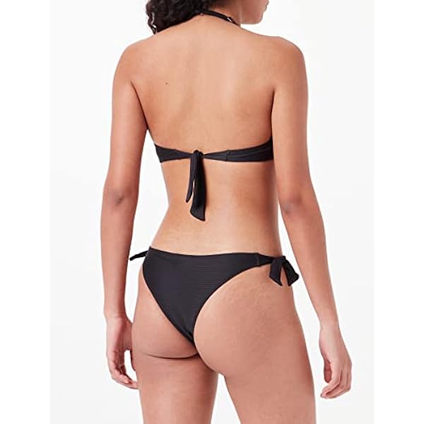 Emporio Armani Swimwear Padded Band & Brazilian W/Bows Bikini Ottoman Lycra Juego Biquini, Negro, XS para Mujer